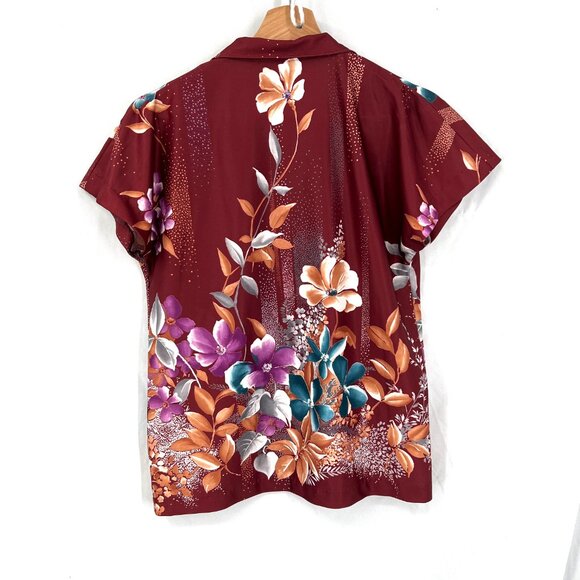 Vintage handmade floral button up front shirt tropical Hawaiian print Fall top S - Picture 12 of 12